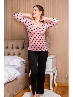 Dámské pyžamo 5026-YPJ růžové se srdíčky - CoCoon