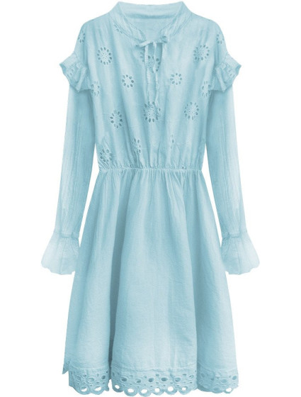 Světle modré bavlněné dámské šaty s výšivkou (303ART)
