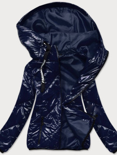 Tmavě modrá prošívaná bunda s kapucí (BR9776)