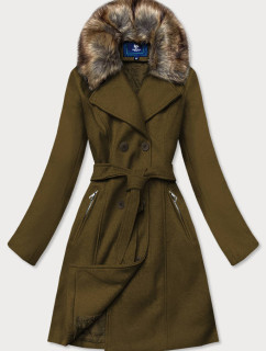 Dámský kabát v khaki barvě s kožešinou (JC241)