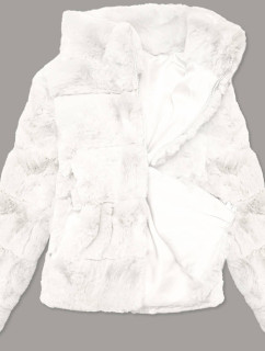 Krátká bílá dámská bunda - kožíšek se stojáčkem (BR9749-26)