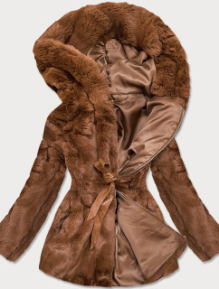 Hnědá dámská bunda - kožíšek s kapucí (BR9743-22)