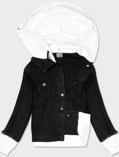 Černá džínová bunda s teplákovou kapucí (POP5920-K)