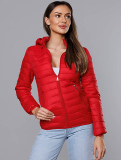 Červená prošívaná dámská bunda s kapucí (B0124-4)
