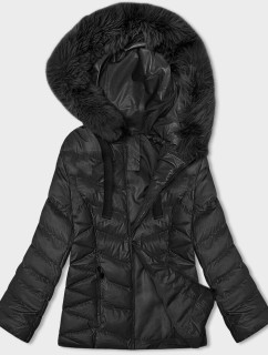 Krátká černá zimní bunda s kapucí (5M3138-392A)