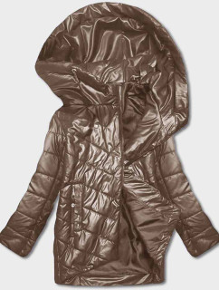 Tmavě béžová dámská bunda s asymetrickým zipem (B8087-46046)