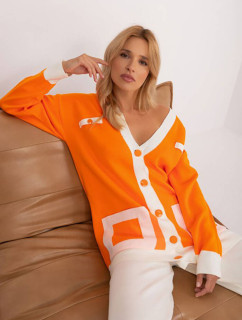 Oranžovo-ecru dámská souprava - rozepínací svetr a široké kalhoty (2201)