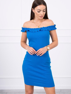Chrpově modré volánkové šaty s pruhy