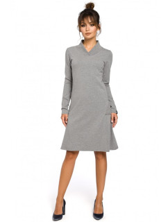 B044 Trapézové šaty s žebrovaným lemováním - šedé