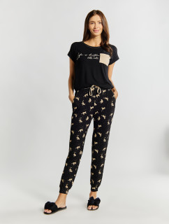 Monnari Pyžamo Dlouhé kalhoty s kočičím potiskem Pyžamo černé