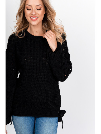 Dámský pletený svetr s mašlemi - černá,