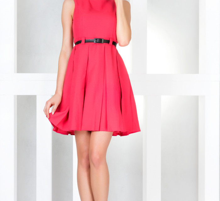 Dámské společenské šaty NUMOCO s páskem středně dlouhé růžové - Růžová / XL - Numoco