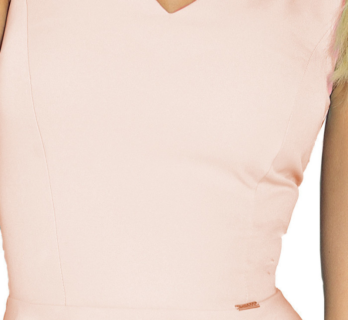 Společenské šaty luxusní s kolovou sukní středně dlouhé světle růžová - Růžová / XL - Numoco