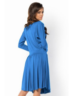 Letní šaty dámské ve volném střihu značkové středně dlouhé modré - Modrá - Makadamia