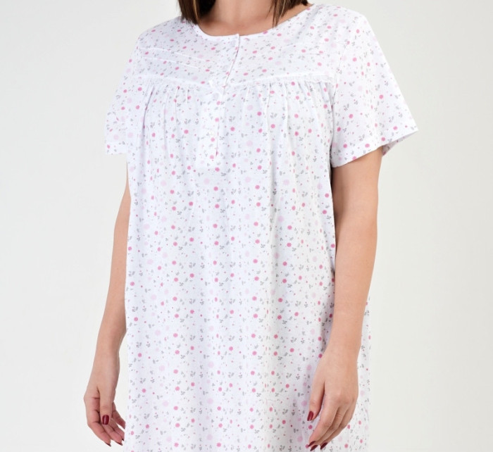 Dámská noční košile Sandra Bílá s růžovou potisk - Vienetta