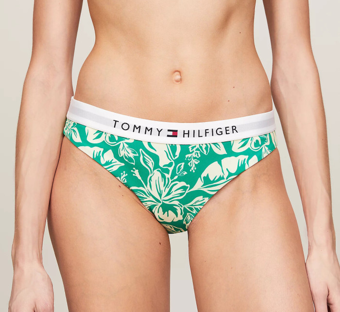 Dámské plavkové kalhotky UW0UW05366 0IE zelené se vzorem - Tommy Hilfiger
