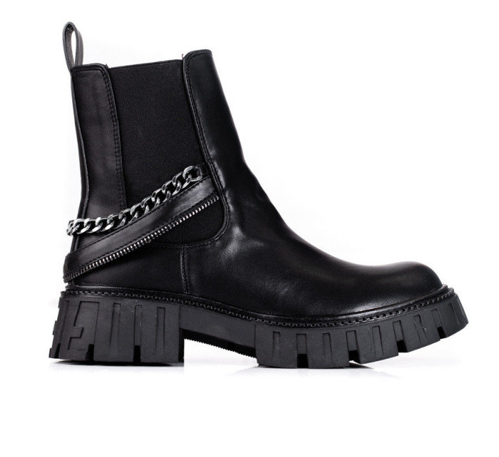 Zajímavé  kotníčkové boty dámské černé na plochém podpatku