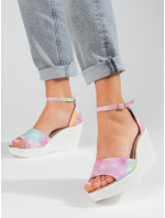 Exkluzívní vícebarevné dámské  sandály na klínku