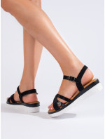 Designové dámské černé  sandály na klínku