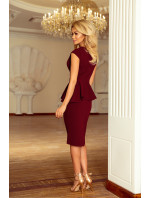 Elegantní dámské midi šaty v bordó barvě s volánkem model 6261782