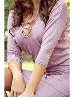JANET - Dámské šaty v pudrově růžové barvě se šněrovaným výstřihem 230-5