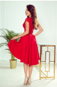 PATRICIA - Červené dámské šaty s delším zadním dílem a krajkovým výstřihem 300-2
