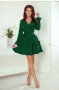 CAROLINE - dámské šaty v lahvově zelené barvě s volánky a přeloženým obálkovým výstřihem 297-1