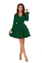 CAROLINE - dámské šaty v lahvově zelené barvě s volánky a přeloženým obálkovým výstřihem 297-1