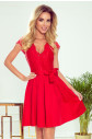 ANNA - Červené dámské šaty s dekoltem a krajkou 242-4