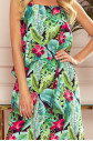 Dlouhé dámské letní šaty na ramínkách, se vzorem zelených listů a růžových květů 294-2