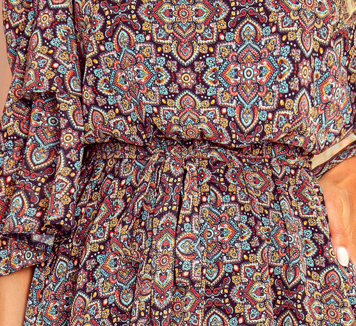 MARINA - Vzdušné dámské šaty s výstřihem a marockým vzorem 292-3