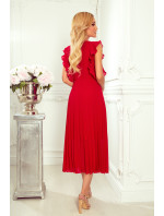 EMILY - Červené dámské plisované šaty s volánky a výstřihem 315-3