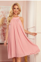 ALIZEE - dámské šifonové šaty v pudrově růžové barvě s vázáním 350-2