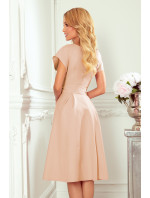 SCARLETT - Rozšířené béžové dámské šaty s přeloženým obálkovým výstřihem 348-3