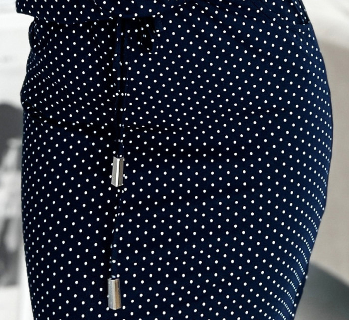 Tmavě modré dámské sportovní šaty s malými puntíky a s kapsičkami 13-147