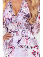 Šifonové dámské šaty s volánky, širokou gumou a vzorem divokých růží 421-3