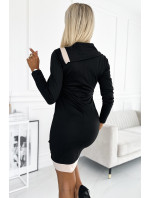 Černo-béžové dvoubarevné dámské šaty se třemi zipy 497-1