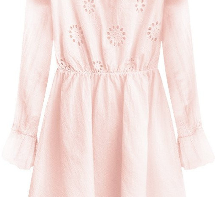 Bavlněné dámské šaty v pudrově růžové barvě s výšivkou (303ART)