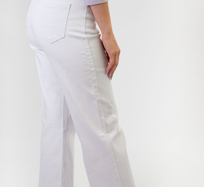 Široké dámské zvonové kalhoty v bílé barvě (B102)