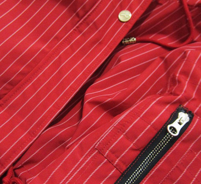 Červeno-černá oboustranná pruhovaná bunda s kapucí (W659)