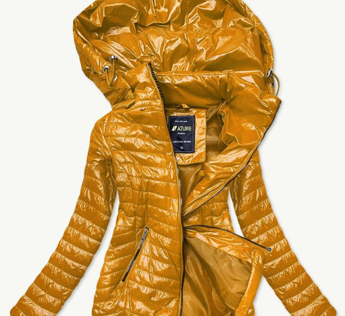Lesklá dámská bunda v hořčicové barvě (6380)