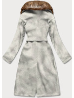 Světle šedý dámský kabát s kožíškem (SASKIA)