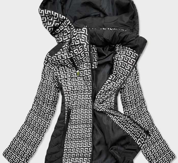 Černo-bílá vzorovaná dámská bunda s kapucí (W715)