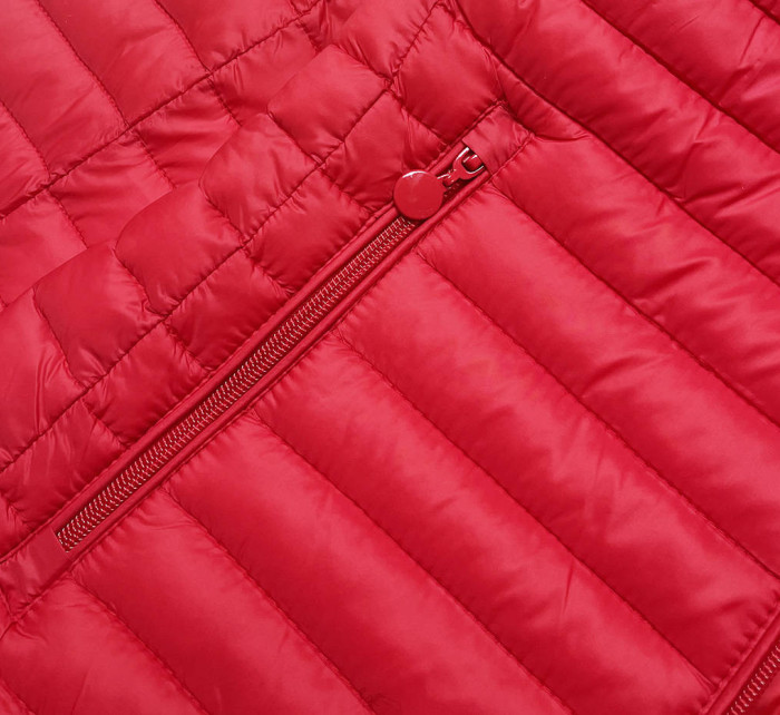 Červená prošívaná bunda s kapucí (LD-7218)