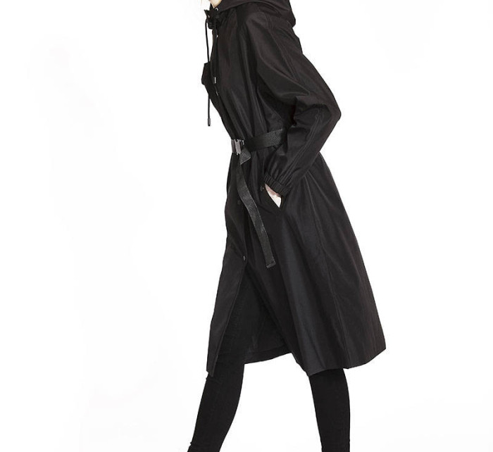 Černý dlouhý kabát s páskem (AG5-019)