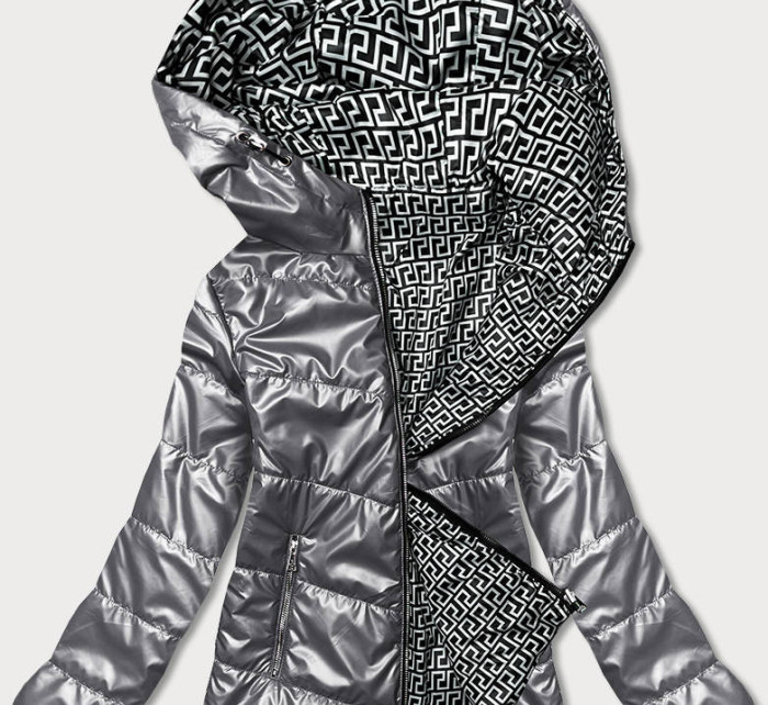 Oboustranná šedá dámská bunda s kapucí (B9793-70)