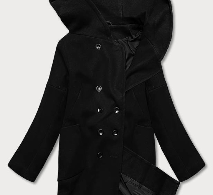 Černý dámský kabát plus size s kapucí (2728)