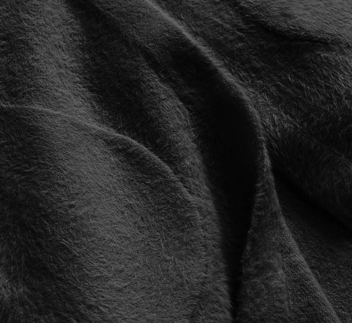 Dlouhý černý vlněný přehoz přes oblečení typu "alpaka" s kapucí (908)