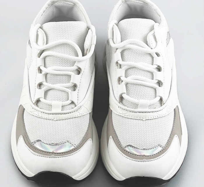 Bílé šněrovací sneakersy s barevnými vsadkami (6346)