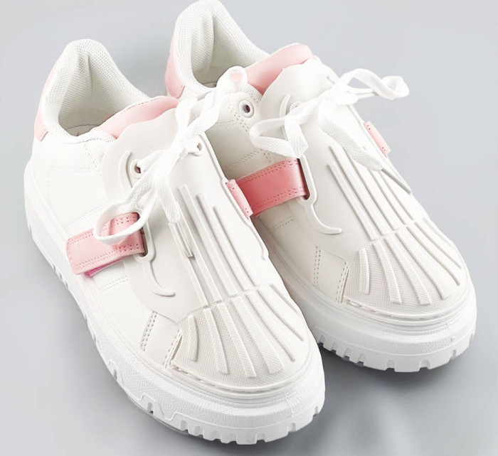 Bílo-růžové dámské sportovní boty se zakrytým šněrováním (RA2049)